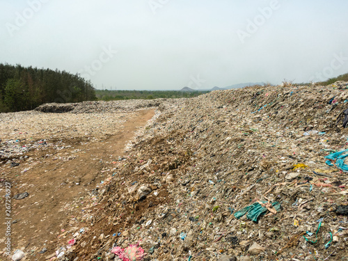 city dump, A ton of garbage heap on the landfill.