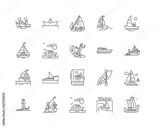 Boat line icons, linear signs, vector set, outline concept illustration