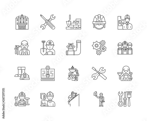 Building surveyors line icons, signs, vector set, outline illustration concept