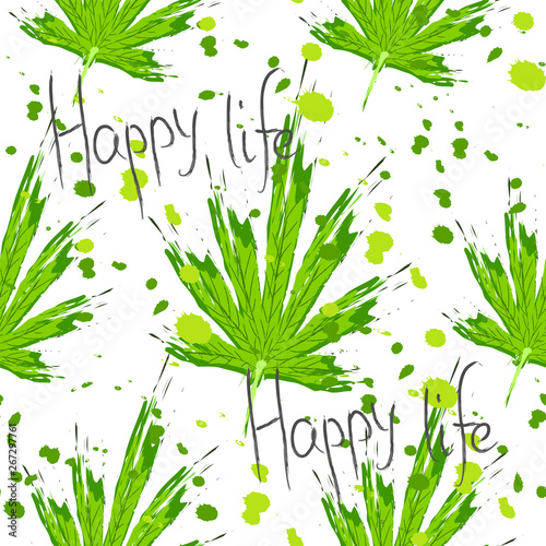 Seamless pattern with leaves of hemp or marijuana or hashish or marijuana leaf, cannabis plant. Vector