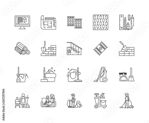 Carpets and upholstery cleaning line icons, linear signs, vector set, outline concept illustration