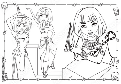 Coloring Girls In Egyptian Style Clothes And Hairstyles