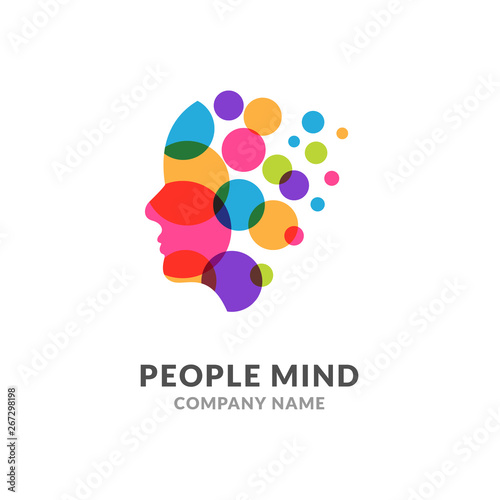 Human head face logo, creative brain man. Digital profile face innovation intelligence mind design logo