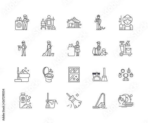 Cleaning line icons, linear signs, vector set, outline concept illustration