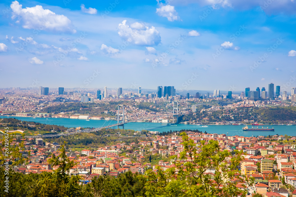 Panoramic View of the Istanbul City of Turkey and clouds with Bosphorus Bridge at Marmara Sea Panoramic View of the Istanbul City of Turkey and clouds with Bosphorus Bridge at Marmara Sea
