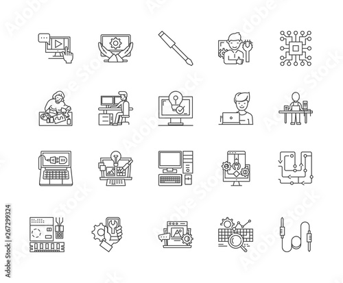 Computer repair line icons, linear signs, vector set, outline concept illustration