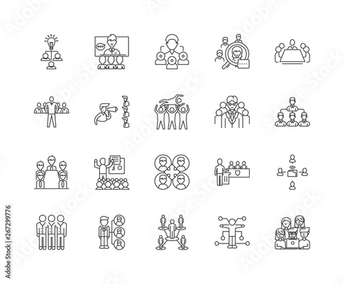 Corporate management system line icons, linear signs, vector set, outline concept illustration