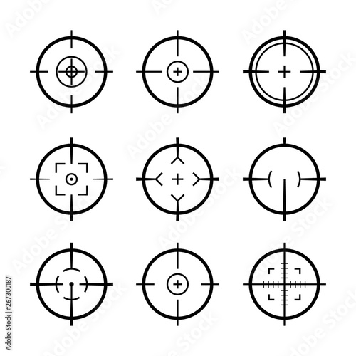 Target aim icons military set. Crosshair target weapon sniper army sight for gun or rifle