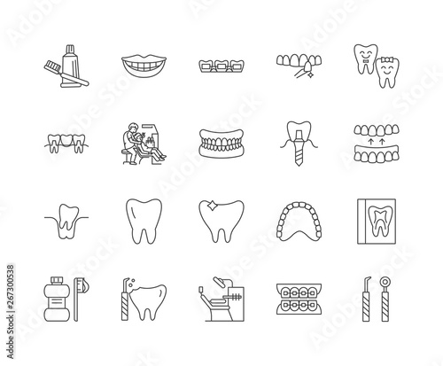 Dental care line icons, linear signs, vector set, outline concept illustration
