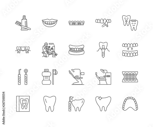 Dentist line icons, linear signs, vector set, outline concept illustration