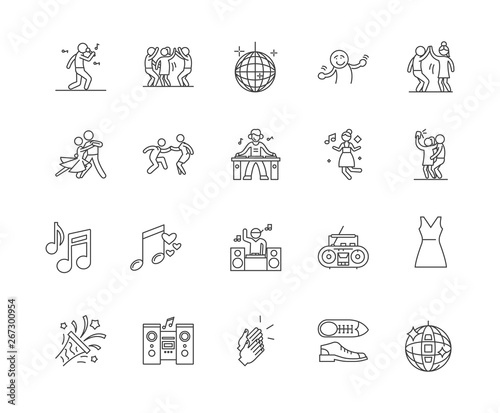 Disco line icons, linear signs, vector set, outline concept illustration