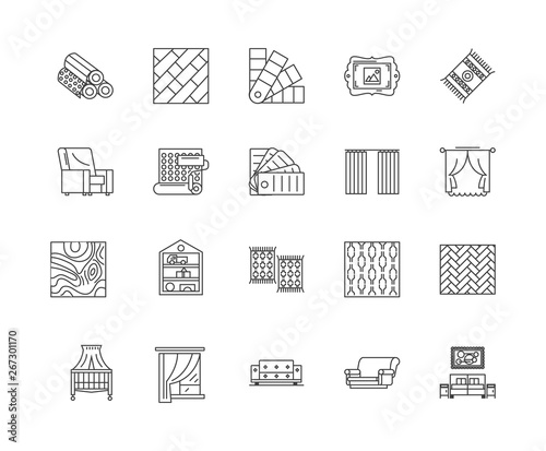 Drapery window line icons, linear signs, vector set, outline concept illustration
