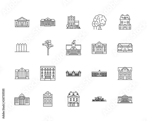 Embassies line icons, linear signs, vector set, outline concept illustration