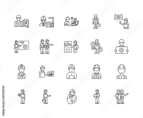 Engineer line icons, linear signs, vector set, outline concept illustration