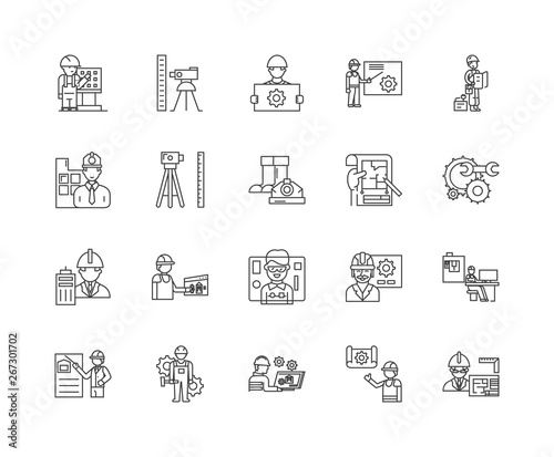 Engineering and surveing services line icons, linear signs, vector set, outline concept illustration