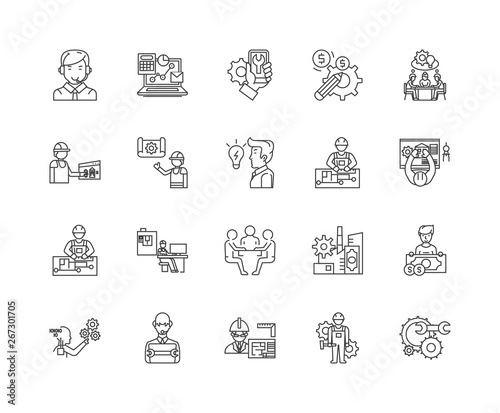 Engineering management line icons, linear signs, vector set, outline concept illustration
