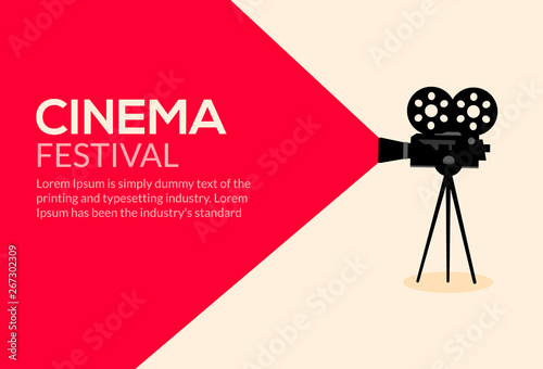 Cinema movie poster design. Vector film camera background retro brochure cinema illustration