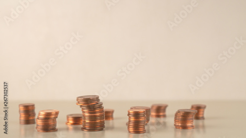 Coin stacks different ups, Risk management business financial and investment, Copy space photo