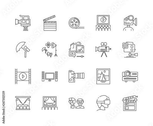 Film and photographic libraries line icons, linear signs, vector set, outline concept illustration