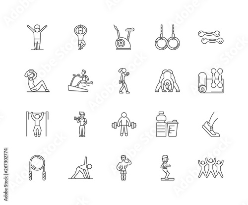 Fitness classes line icons, linear signs, vector set, outline concept illustration