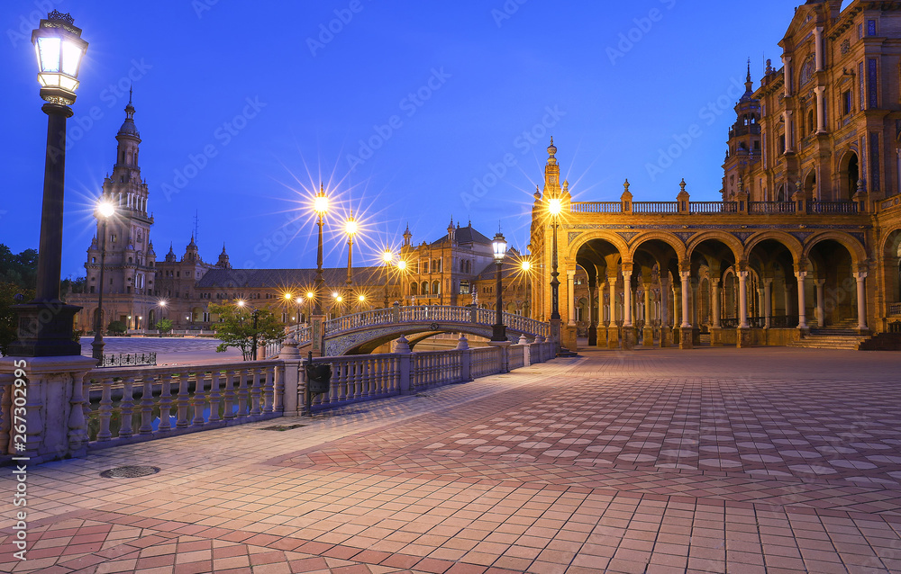 Spain Square-Plaza de Espana is in the Public Maria Luisa Park, in Seville, Spain.