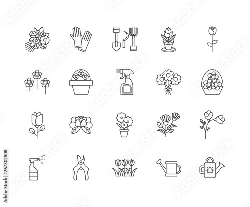 Flower school line icons, linear signs, vector set, outline concept illustration