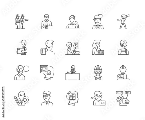 General contractors line icons, linear signs, vector set, outline concept illustration