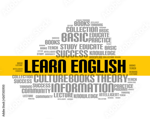 Learn english word cloud course. Education language school online lesson foreign language