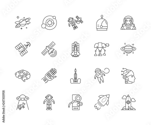 Guided missiles space line icons, linear signs, vector set, outline concept illustration