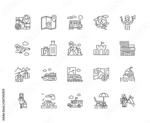 Guided tours line icons, linear signs, vector set, outline concept illustration