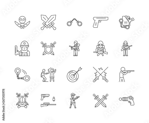 Gun dealers gunsmith line icons, linear signs, vector set, outline concept illustration
