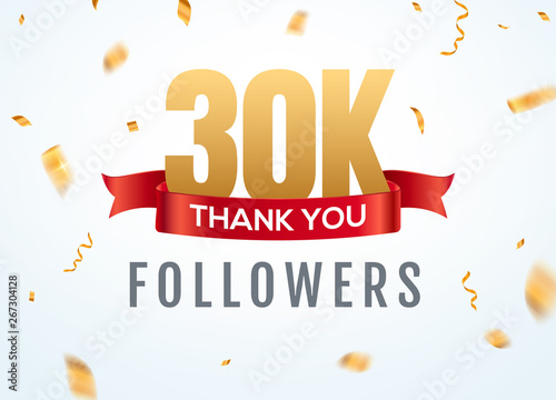 Thank you 30000 followers design template social network number anniversary. Social 3k users golden number friends thousand celebration
