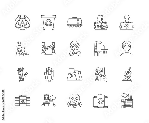 Hazardous waste management line icons, linear signs, vector set, outline concept illustration