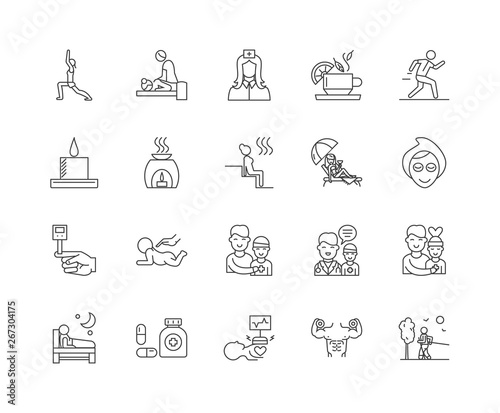 Health and therapy line icons, linear signs, vector set, outline concept illustration