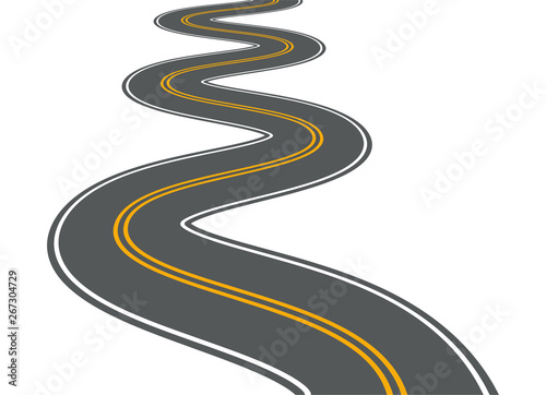 Winding road vector highway path long street asphalt isolated perspective road way journey illustration