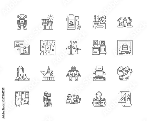 Industrial revolution line icons, linear signs, vector set, outline concept illustration