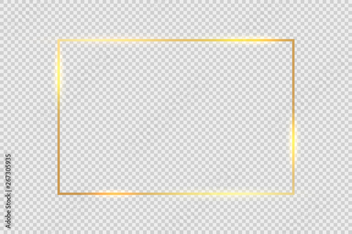 Gold frame square background. Golden frame line with light glow flare magic graphic effect design