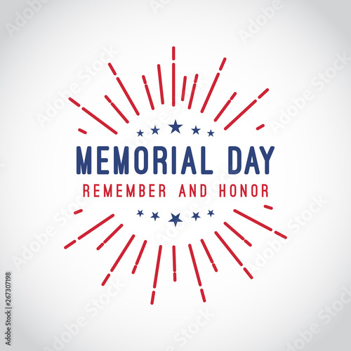 Happy Memorial Day. Remember and honor with united states of america flag, Vector illustration.