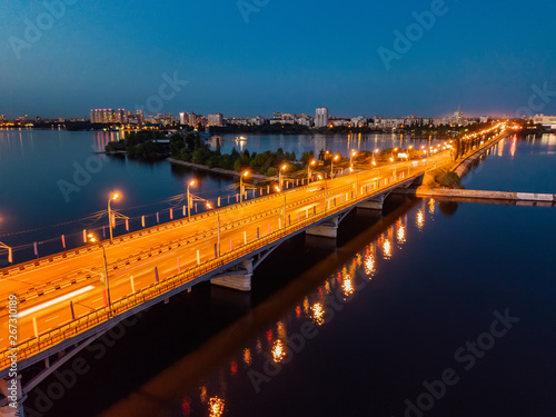 Evening summer Voronezh, Chernavsky bridge, aerial view