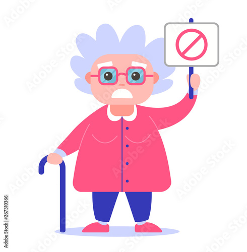 grandmother with a poster against. 