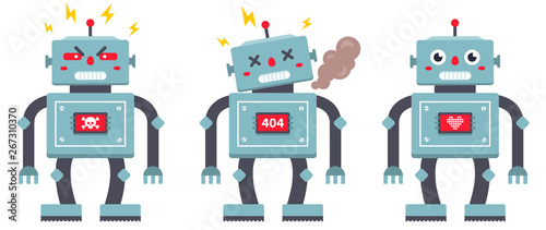 set of robots on a white background. 