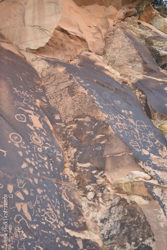 Canyonland National Park, Utah. U.S.A. Ancient "Newspaper" Native American petroglyphs.