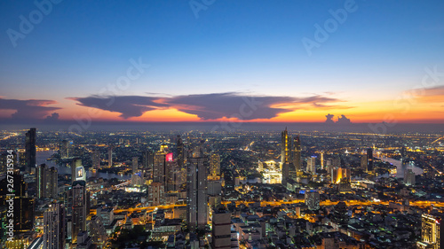 Night panorama of the Metropolis Bangkok City downtown cityscape urban skyline tower Thailand on April 2019 - City scape Bangkok city panoramic Thailand
