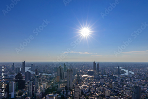 The Metropolitan Bangkok City - Aerial view urban tower Bangkok city Thailand on April 2019 ,landscape Sun and blue sky background , Cityscape Thailand