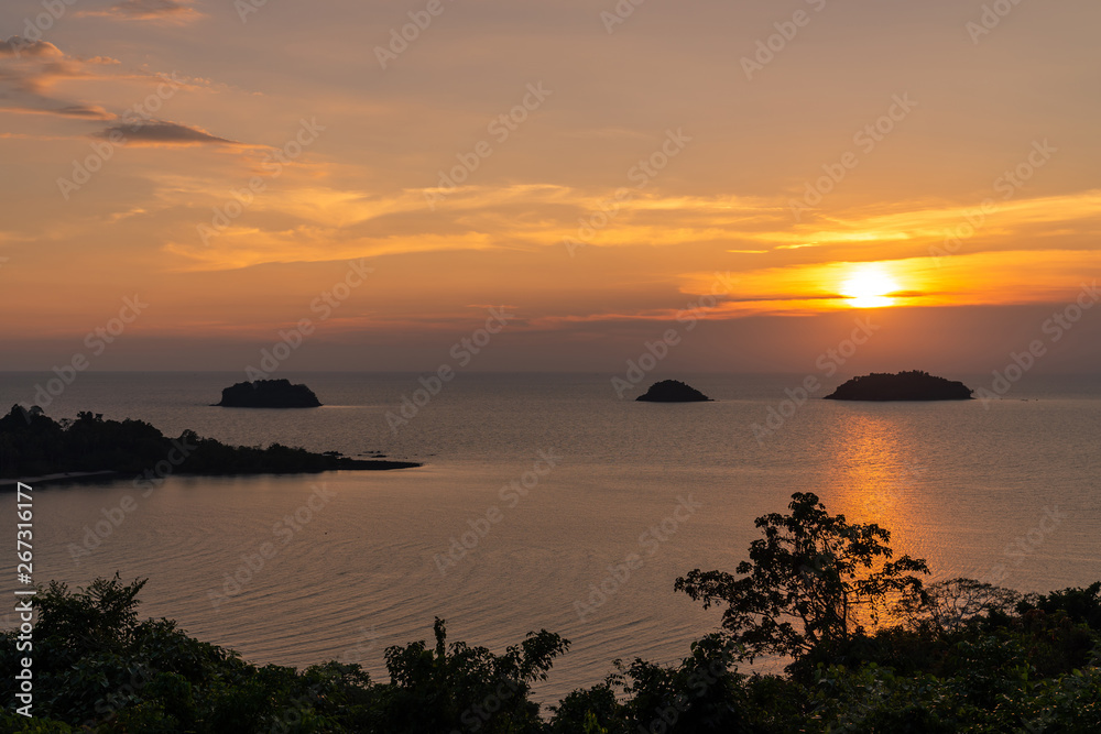 beautiful sunset sea view island seascape at Trad province Eastern of Thailand , Sea of Thailand landscape