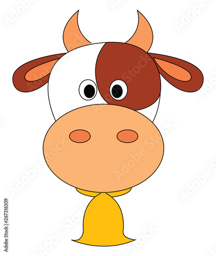 Cow with bell , vector or color illustration