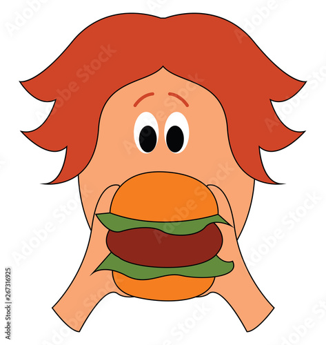 Guy with burger , vector or color illustration