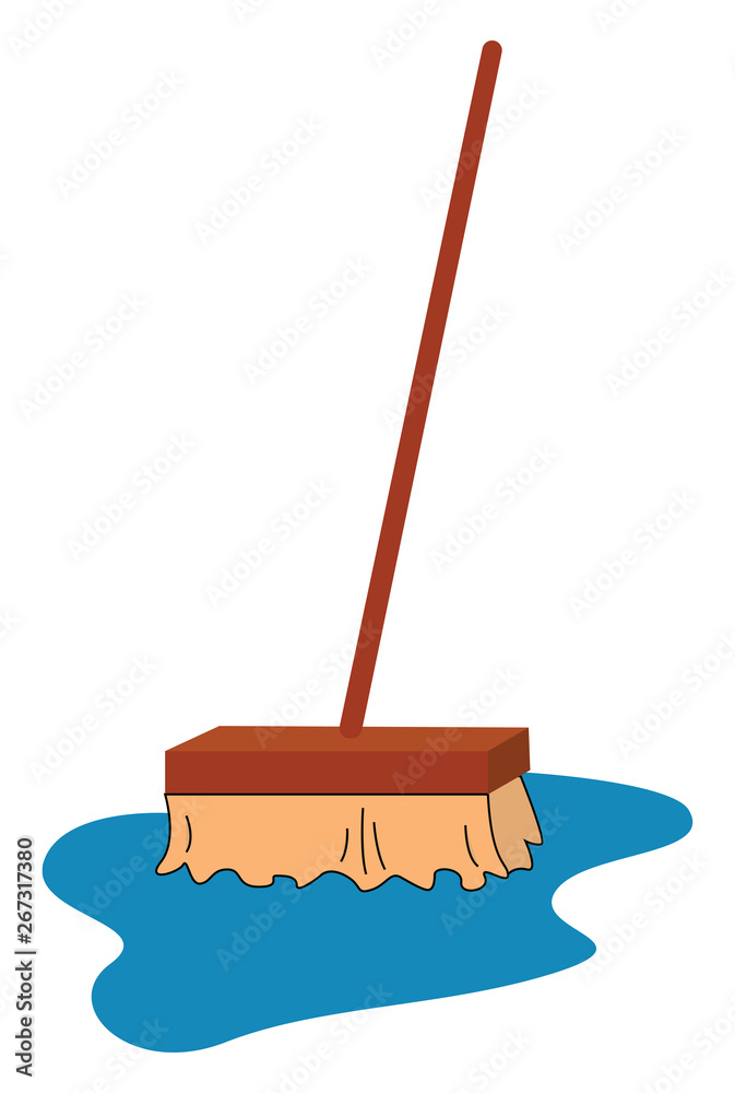 Clipart of a mop cleaning the foreground spilled with the running water,  vector or color illustration Stock Vector | Adobe Stock