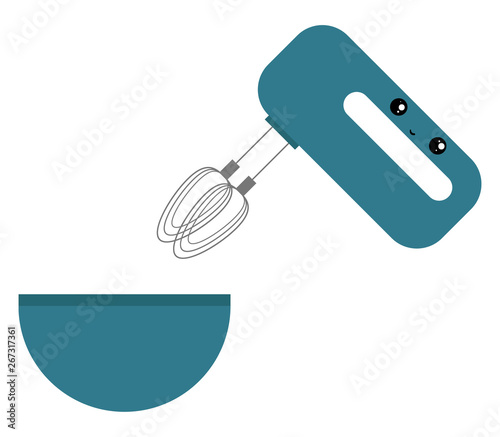 Clipart of an egg beater tripped to a bowl, vector or color illustration