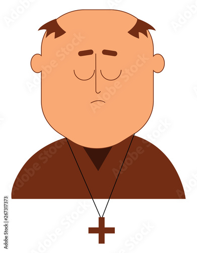 Clipart of a Christian monk over white background viewed from the front, vector or color illustration